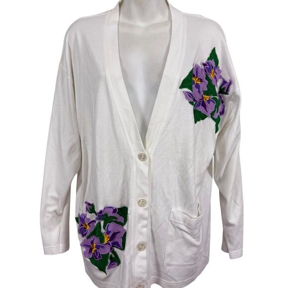Lord & Taylor Marisa Christina Embroidered White Vintage Cardigan Floral sz M - Picture 1 of 16